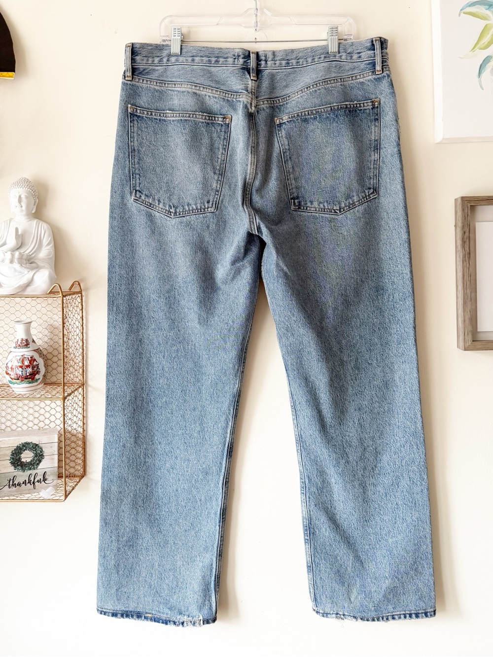AGOLDE 90s Pinch High Rise Button Fly Distressed Jeans Endless Wash Size 34 - Picture 3 of 14